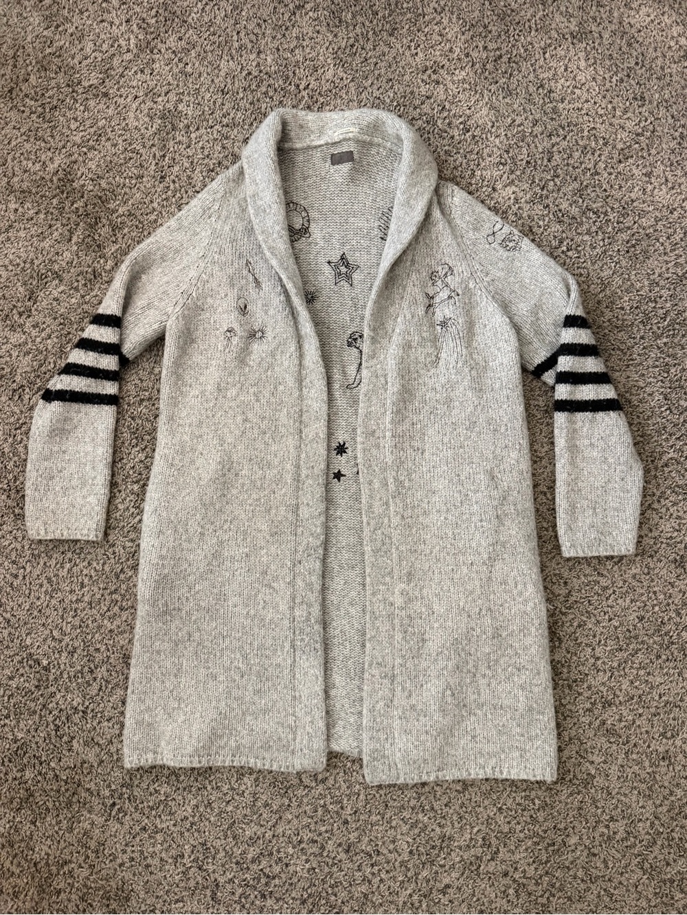 MOTHER Map Of Stars Gray The Hip Embroidered Alpaca Wool Cardigan